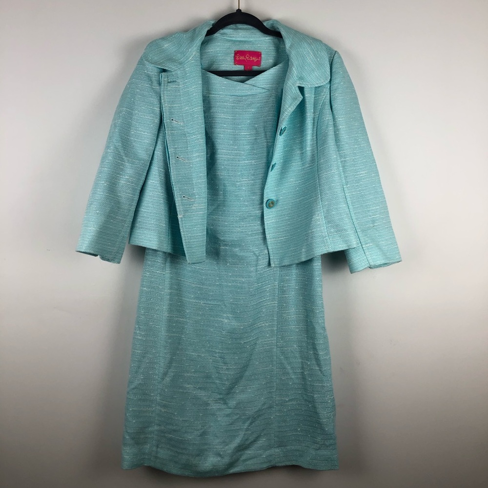LILLY PULITZER Blue Tweed Dress & Blazer Set